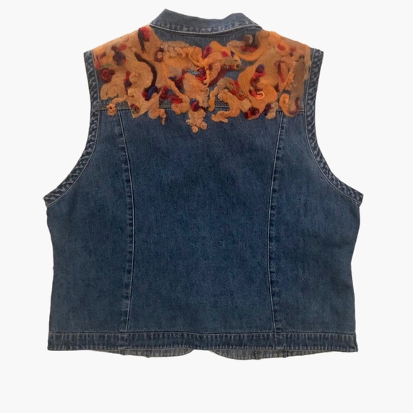 Custom Jackets & Blazers - Women’s Denim Jean Jacket Vintage Vest * Custom Needle Felted Accents Size Large